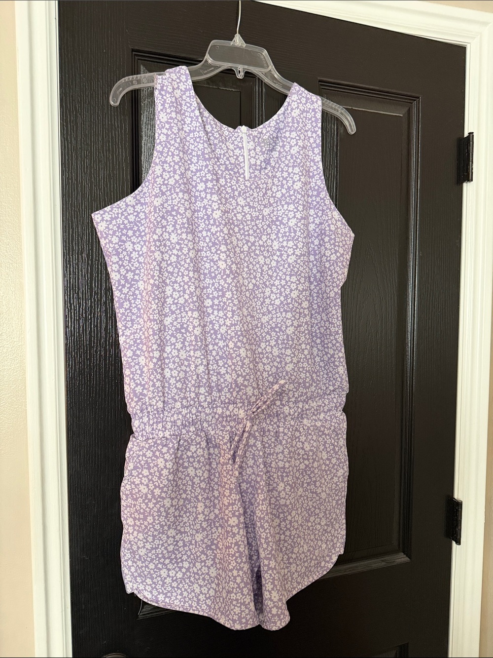 Albion Lavender Floral Sleeveless Romper with Drawstring